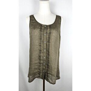 Tommy Bahama Tank Top Small Linen Olive Green Sleeveless Button Up